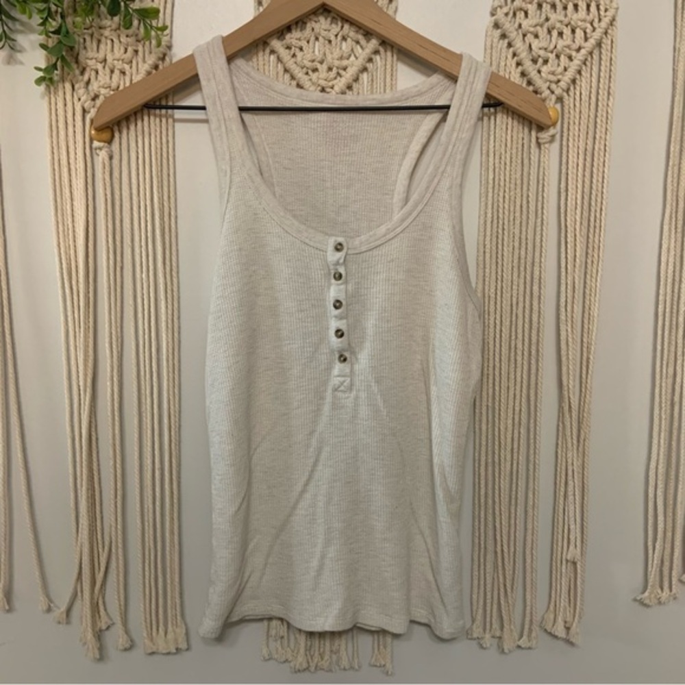 AERIE Women's Tuck It In Henley Tank Top Oatmeal Size Medium Great